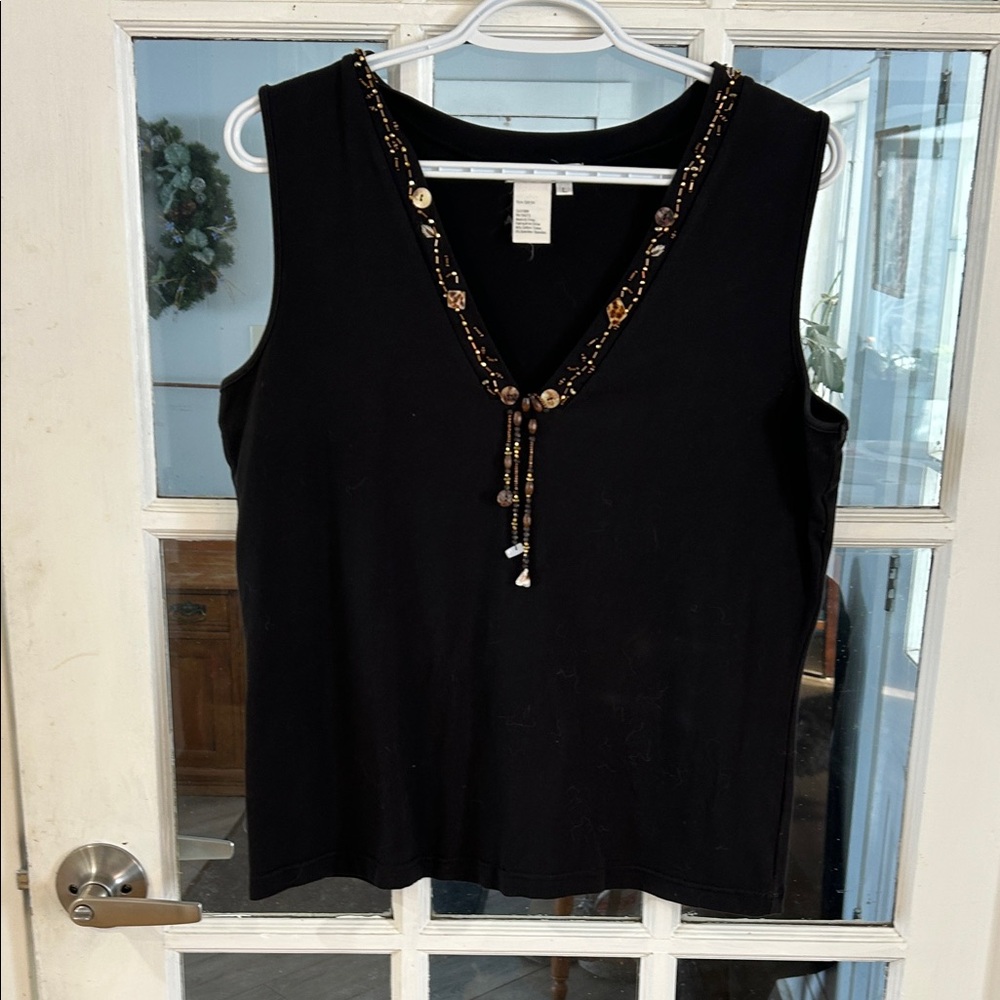Q45. SPANNER Black Tank Top with Beaded Neckline